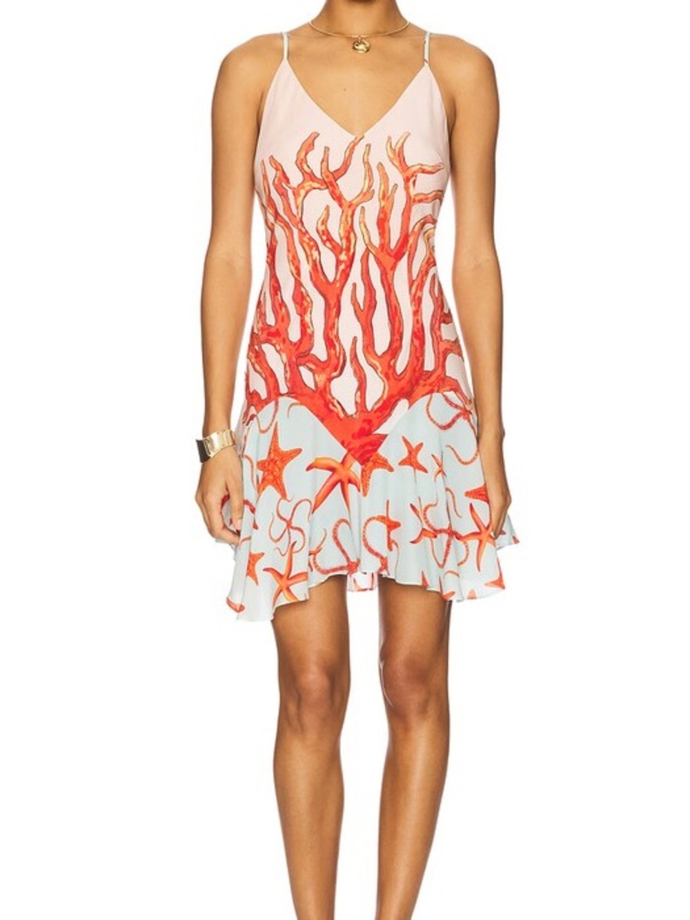Muma World Coral Lyra Mini Dress Silk Coral Starfish Coastal Mermaidcore S NWT
